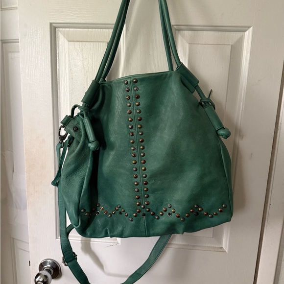 Studded Teal Leather Bag - Picture 3 of 4